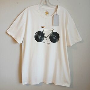 Mens White Graphic Tee Bike With Record Wheels Size XXL Bruggee Belgium
